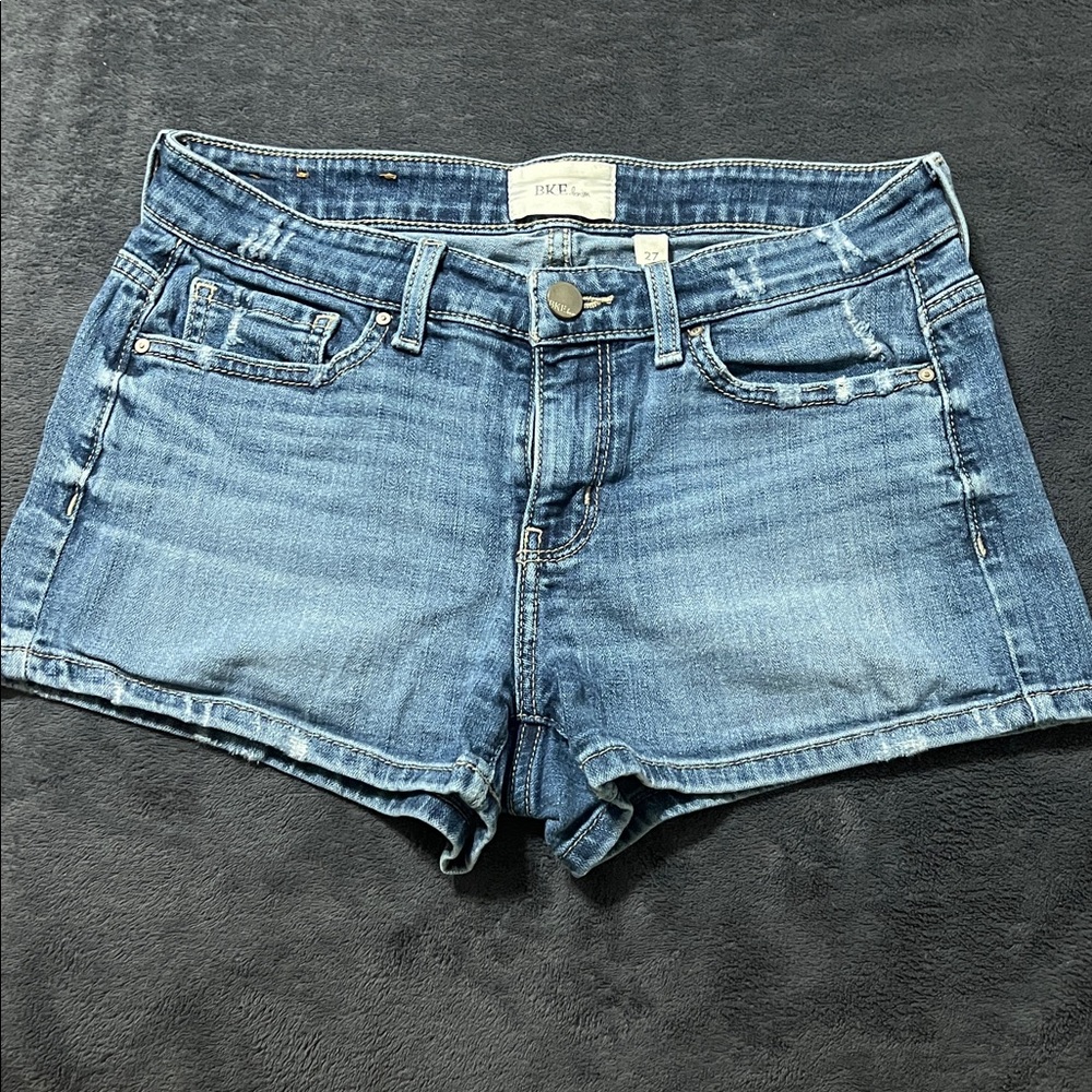 BKE Payton denim shirts women’s 27 stretchy medium wash slight distress hemmed